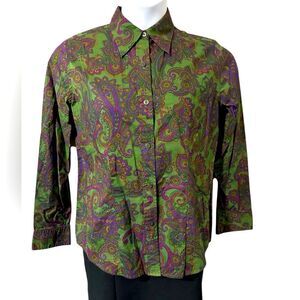 Jones New York Signature Women’s Paisley Button-Up Shirt - Size L - 100% Cotton